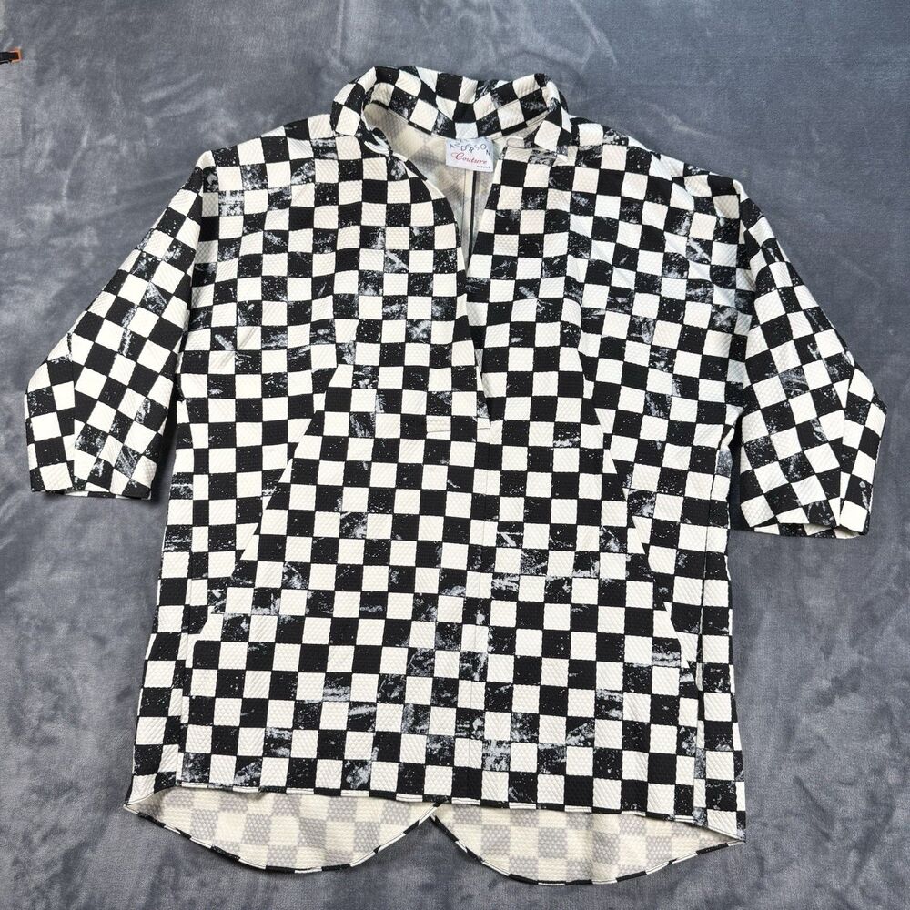 Lee Andersen Couture Women's Collared Black And White Shirt 3/4 Sleeve Size P